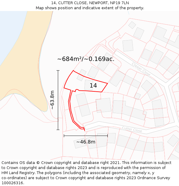 14, CUTTER CLOSE, NEWPORT, NP19 7LN: Plot and title map