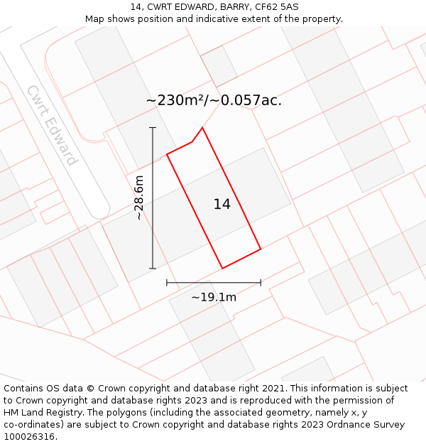 14, CWRT EDWARD, BARRY, CF62 5AS: Plot and title map