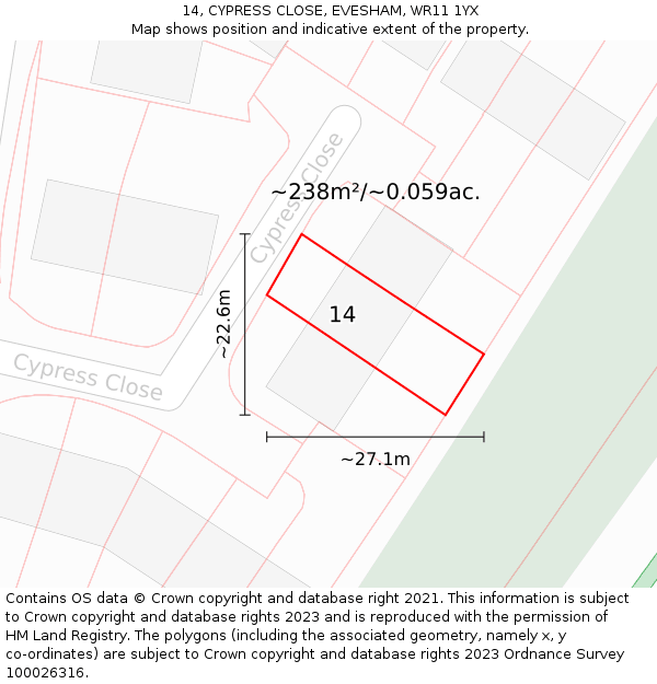 14, CYPRESS CLOSE, EVESHAM, WR11 1YX: Plot and title map