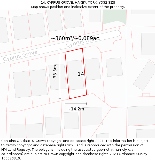 14, CYPRUS GROVE, HAXBY, YORK, YO32 3ZS: Plot and title map