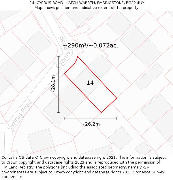 14, CYPRUS ROAD, HATCH WARREN, BASINGSTOKE, RG22 4UY: Plot and title map