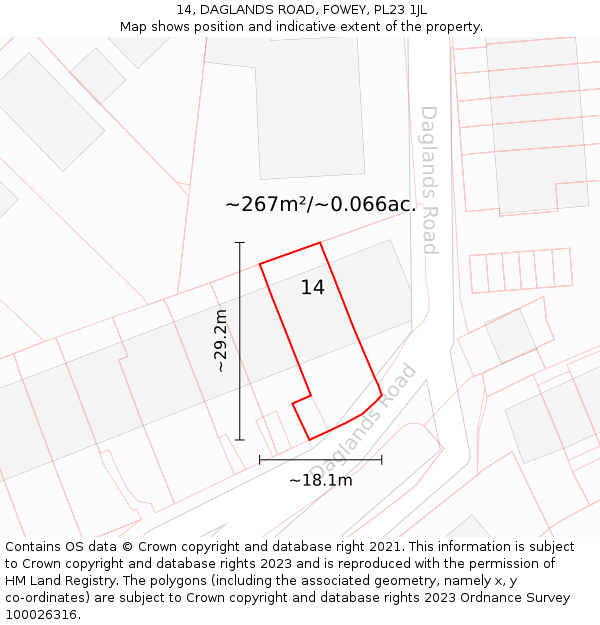 14, DAGLANDS ROAD, FOWEY, PL23 1JL: Plot and title map