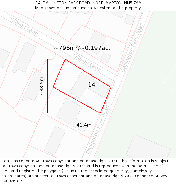 14, DALLINGTON PARK ROAD, NORTHAMPTON, NN5 7AA: Plot and title map