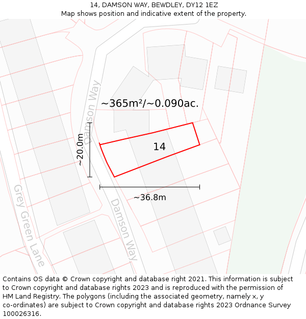 14, DAMSON WAY, BEWDLEY, DY12 1EZ: Plot and title map