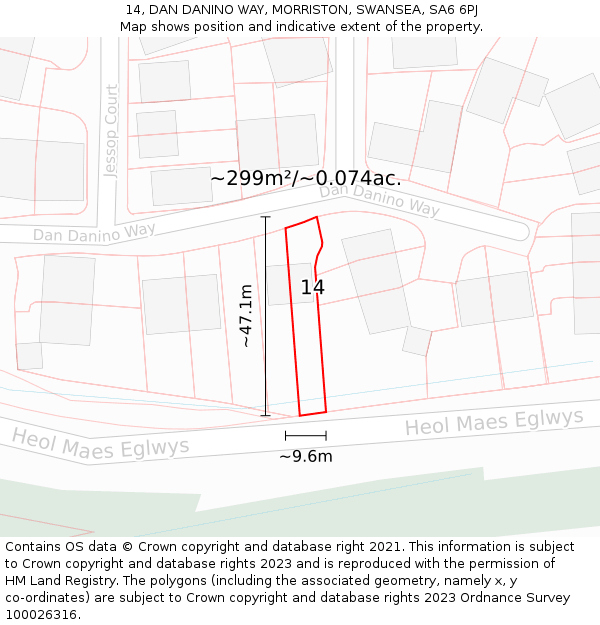 14, DAN DANINO WAY, MORRISTON, SWANSEA, SA6 6PJ: Plot and title map