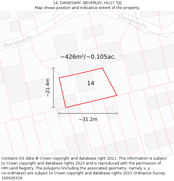 14, DANESWAY, BEVERLEY, HU17 7JQ: Plot and title map