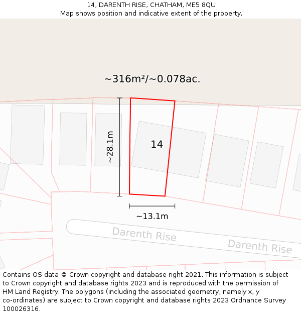 14, DARENTH RISE, CHATHAM, ME5 8QU: Plot and title map