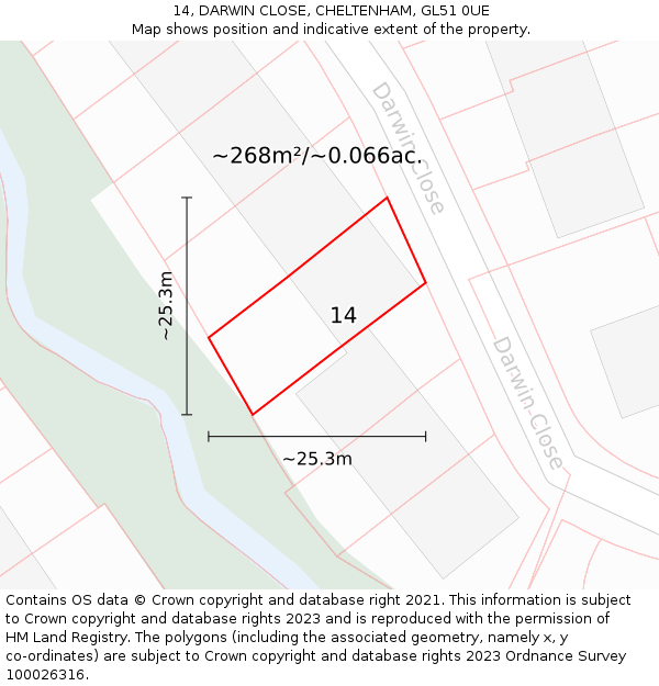 14, DARWIN CLOSE, CHELTENHAM, GL51 0UE: Plot and title map