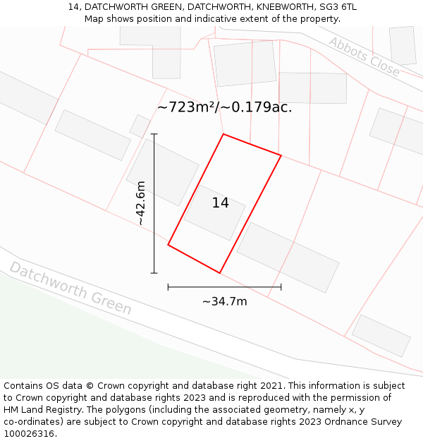 14, DATCHWORTH GREEN, DATCHWORTH, KNEBWORTH, SG3 6TL: Plot and title map