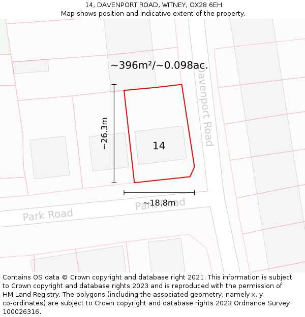 14, DAVENPORT ROAD, WITNEY, OX28 6EH: Plot and title map