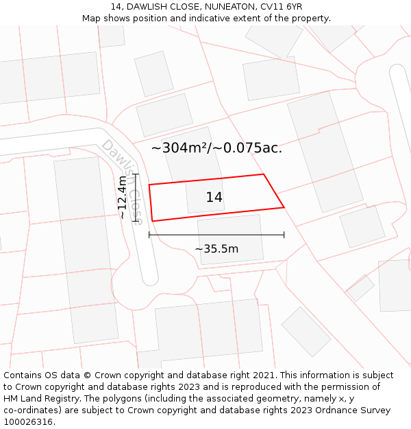14, DAWLISH CLOSE, NUNEATON, CV11 6YR: Plot and title map