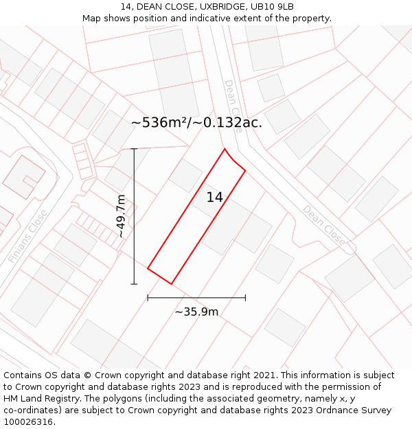 14, DEAN CLOSE, UXBRIDGE, UB10 9LB: Plot and title map