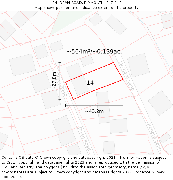 14, DEAN ROAD, PLYMOUTH, PL7 4HE: Plot and title map