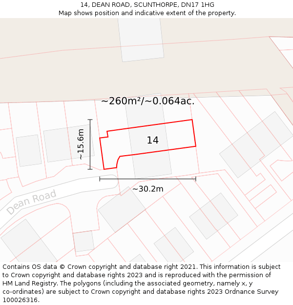 14, DEAN ROAD, SCUNTHORPE, DN17 1HG: Plot and title map