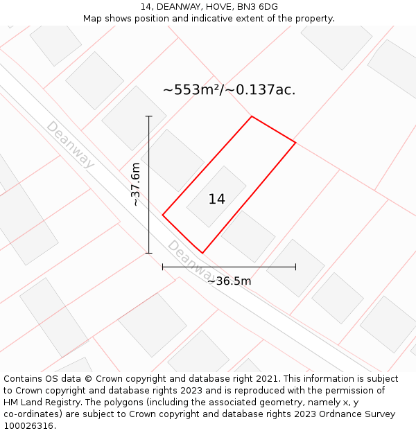 14, DEANWAY, HOVE, BN3 6DG: Plot and title map