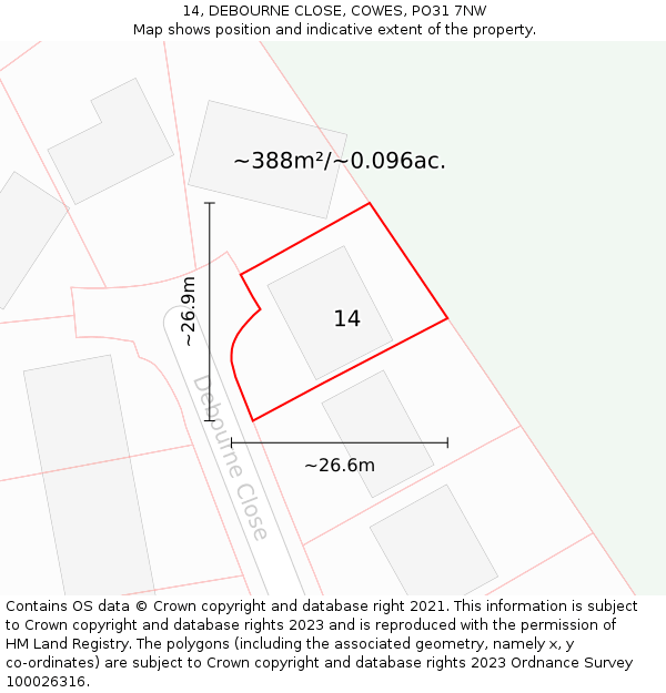 14, DEBOURNE CLOSE, COWES, PO31 7NW: Plot and title map