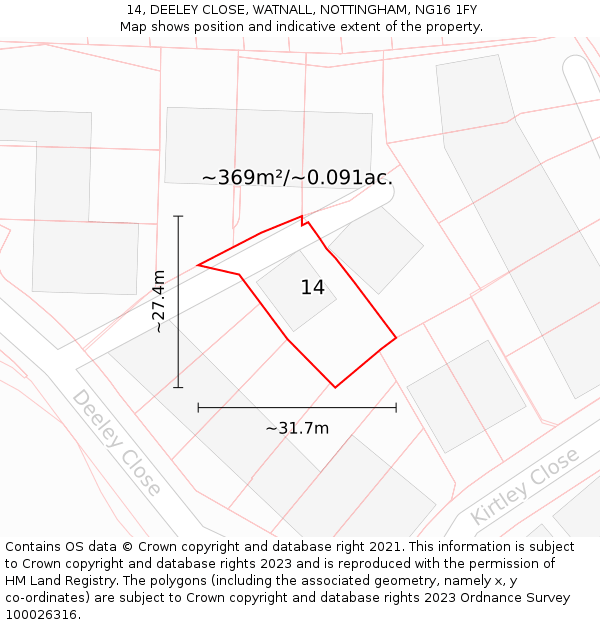 14, DEELEY CLOSE, WATNALL, NOTTINGHAM, NG16 1FY: Plot and title map