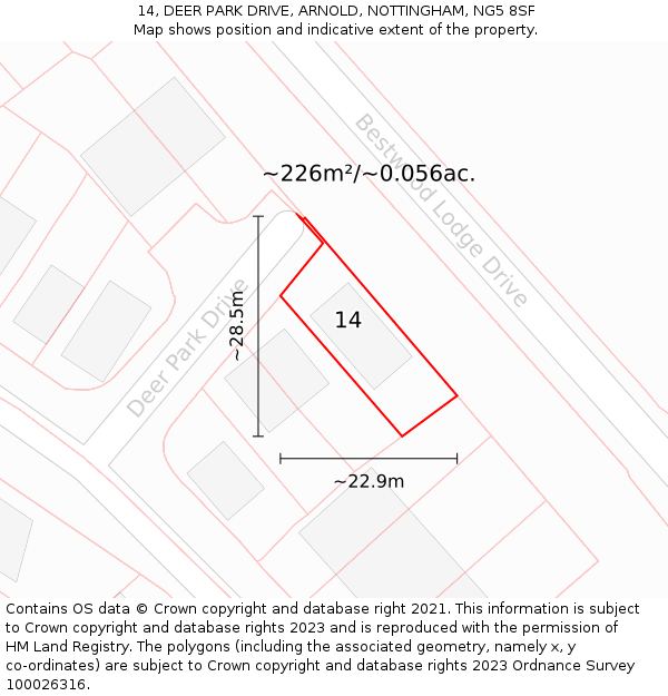 14, DEER PARK DRIVE, ARNOLD, NOTTINGHAM, NG5 8SF: Plot and title map