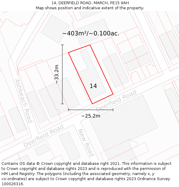 14, DEERFIELD ROAD, MARCH, PE15 9AH: Plot and title map