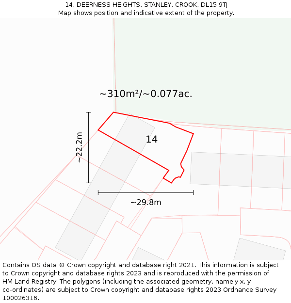 14, DEERNESS HEIGHTS, STANLEY, CROOK, DL15 9TJ: Plot and title map