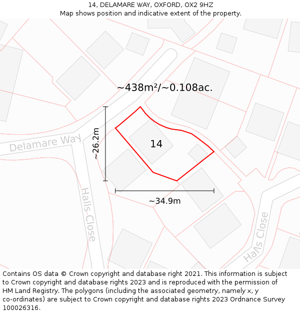 14, DELAMARE WAY, OXFORD, OX2 9HZ: Plot and title map