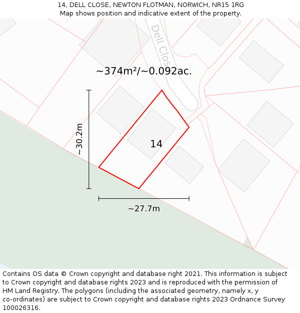 14, DELL CLOSE, NEWTON FLOTMAN, NORWICH, NR15 1RG: Plot and title map