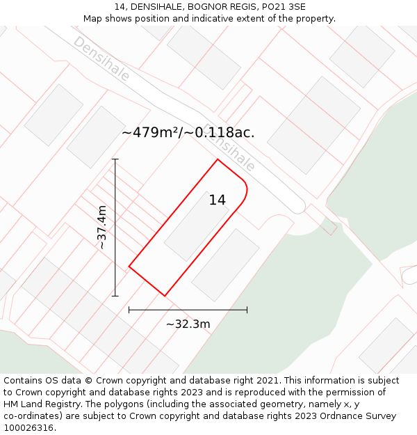 14, DENSIHALE, BOGNOR REGIS, PO21 3SE: Plot and title map