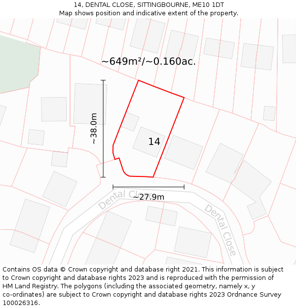 14, DENTAL CLOSE, SITTINGBOURNE, ME10 1DT: Plot and title map