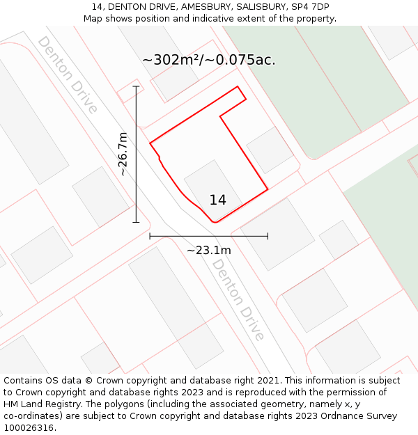 14, DENTON DRIVE, AMESBURY, SALISBURY, SP4 7DP: Plot and title map