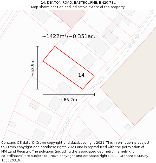 14, DENTON ROAD, EASTBOURNE, BN20 7SU: Plot and title map