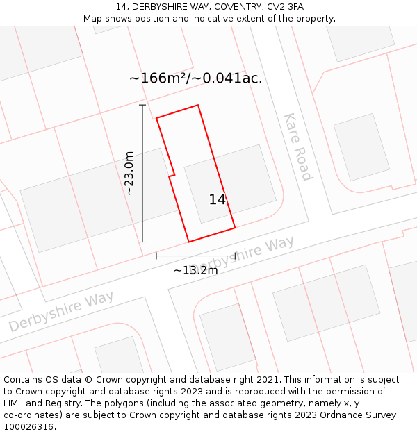 14, DERBYSHIRE WAY, COVENTRY, CV2 3FA: Plot and title map