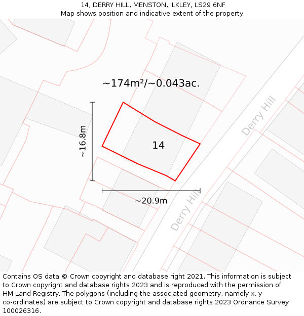 14, DERRY HILL, MENSTON, ILKLEY, LS29 6NF: Plot and title map