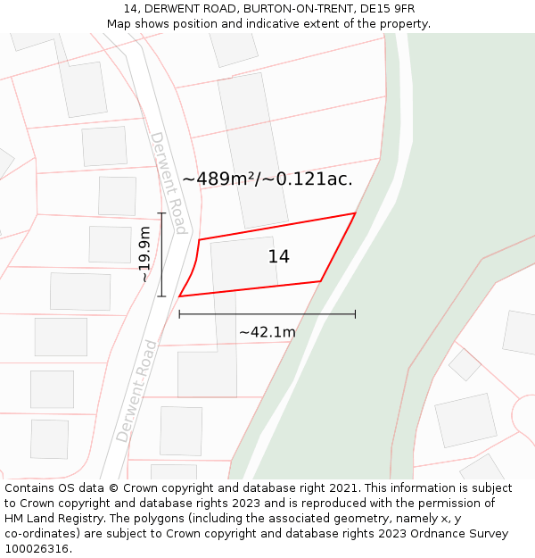 14, DERWENT ROAD, BURTON-ON-TRENT, DE15 9FR: Plot and title map