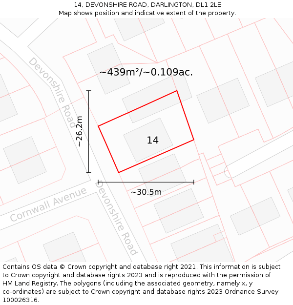 14, DEVONSHIRE ROAD, DARLINGTON, DL1 2LE: Plot and title map