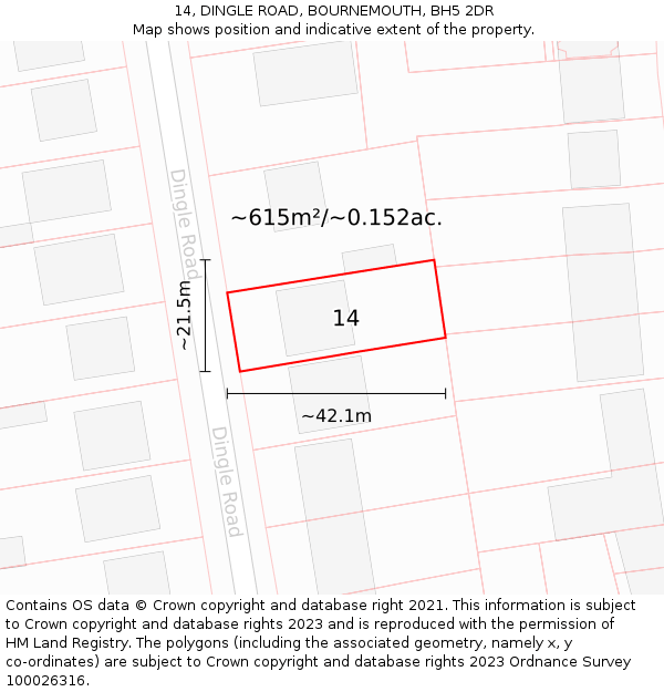 14, DINGLE ROAD, BOURNEMOUTH, BH5 2DR: Plot and title map