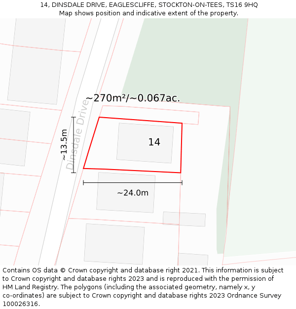 14, DINSDALE DRIVE, EAGLESCLIFFE, STOCKTON-ON-TEES, TS16 9HQ: Plot and title map