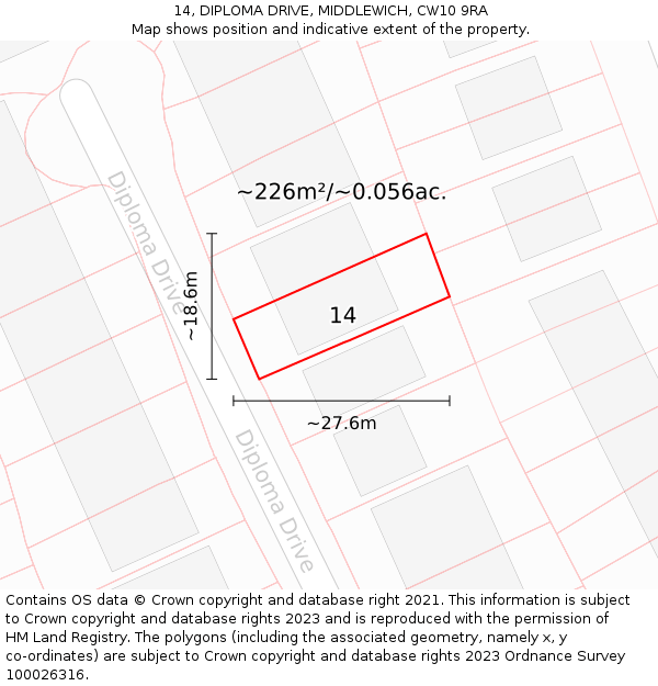 14, DIPLOMA DRIVE, MIDDLEWICH, CW10 9RA: Plot and title map