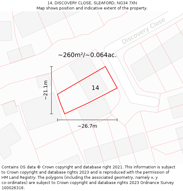 14, DISCOVERY CLOSE, SLEAFORD, NG34 7XN: Plot and title map
