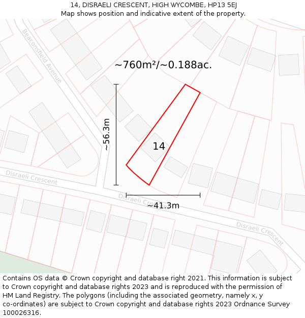 14, DISRAELI CRESCENT, HIGH WYCOMBE, HP13 5EJ: Plot and title map