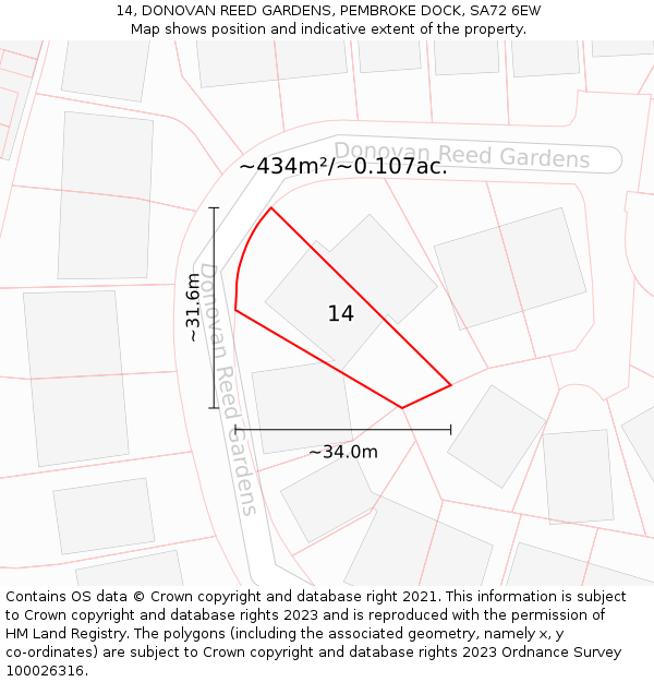 14, DONOVAN REED GARDENS, PEMBROKE DOCK, SA72 6EW: Plot and title map