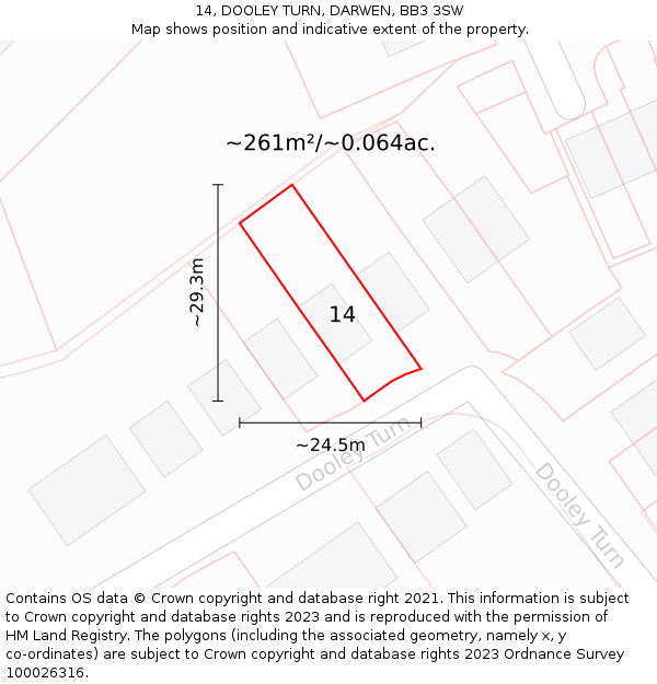 14, DOOLEY TURN, DARWEN, BB3 3SW: Plot and title map