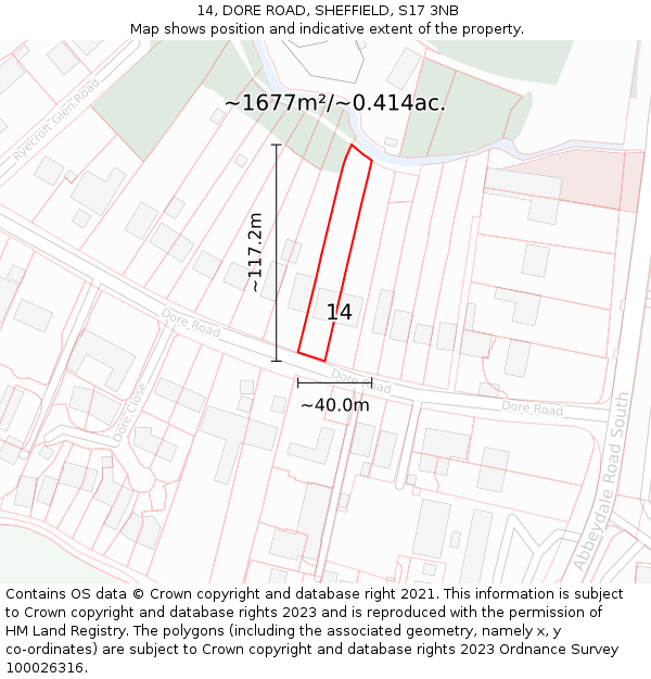 14, DORE ROAD, SHEFFIELD, S17 3NB: Plot and title map