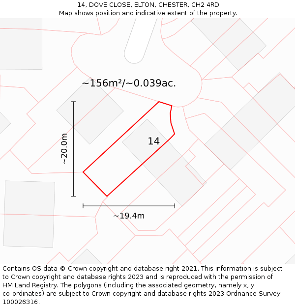 14, DOVE CLOSE, ELTON, CHESTER, CH2 4RD: Plot and title map