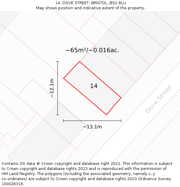 14, DOVE STREET, BRISTOL, BS2 8LU: Plot and title map