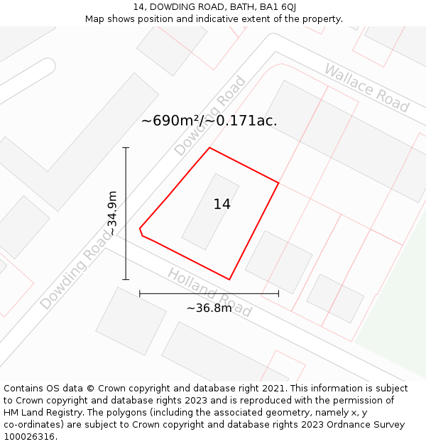 14, DOWDING ROAD, BATH, BA1 6QJ: Plot and title map