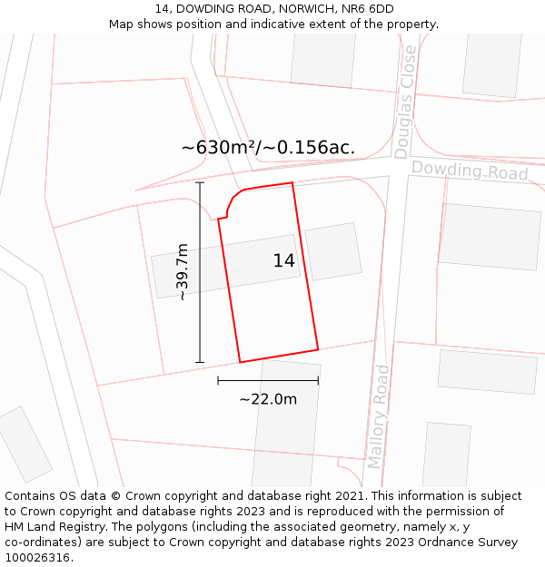 14, DOWDING ROAD, NORWICH, NR6 6DD: Plot and title map