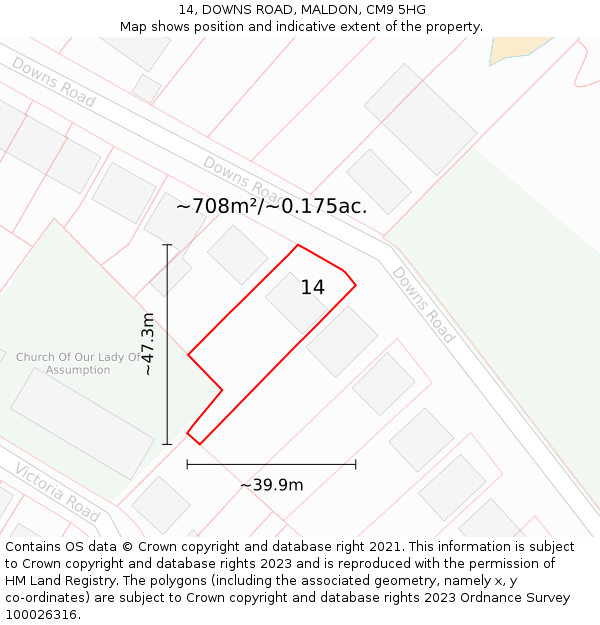 14, DOWNS ROAD, MALDON, CM9 5HG: Plot and title map