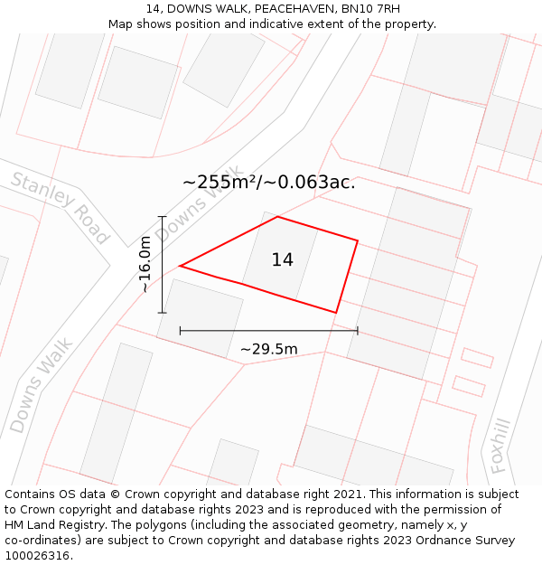 14, DOWNS WALK, PEACEHAVEN, BN10 7RH: Plot and title map