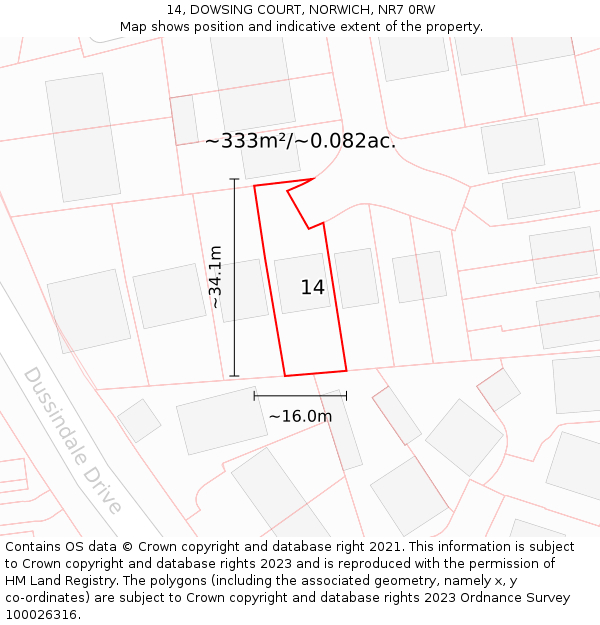 14, DOWSING COURT, NORWICH, NR7 0RW: Plot and title map