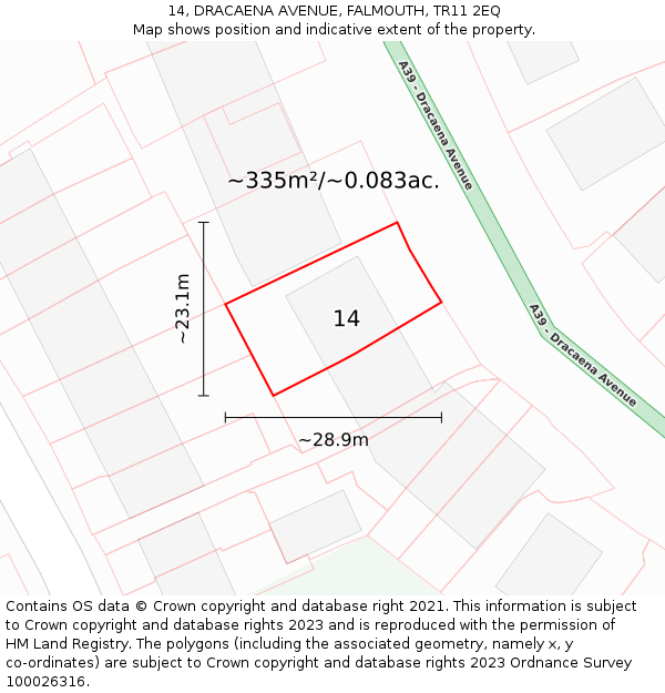 14, DRACAENA AVENUE, FALMOUTH, TR11 2EQ: Plot and title map